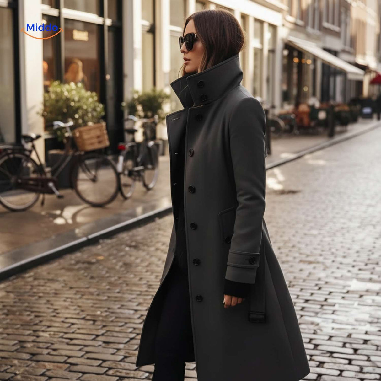 Veloursmantel in Grau für Damen – Eleganz auf der Straße mit einem langen Mantel. Entdecken Sie die aktuelle Kollektion auf www.middo.de