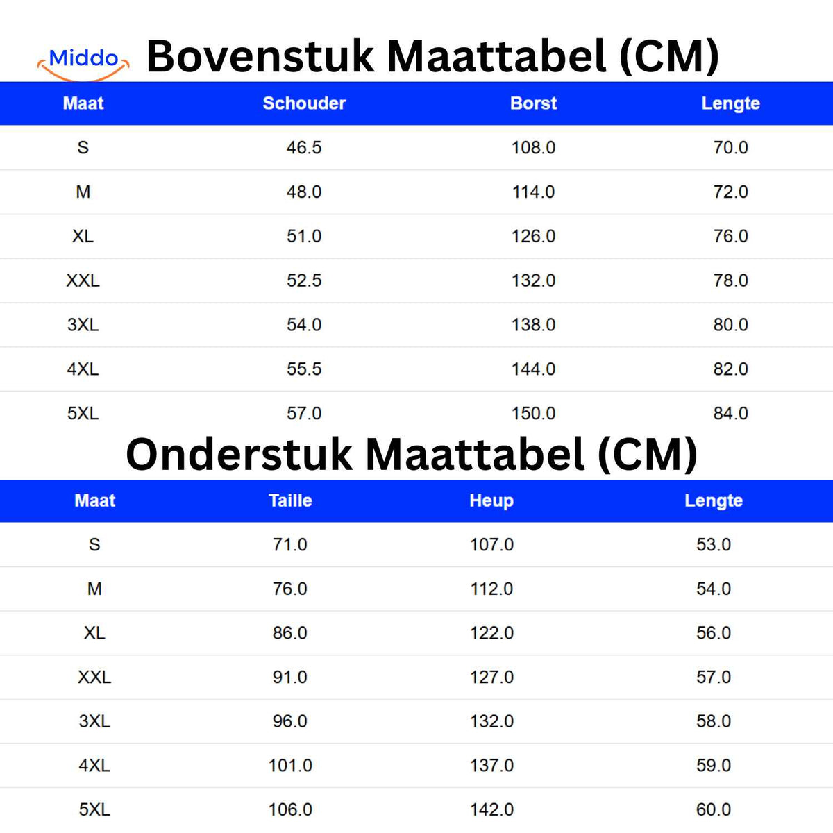 zippora set Oberteil und Unterteil Größentabelle mit cm Maßen