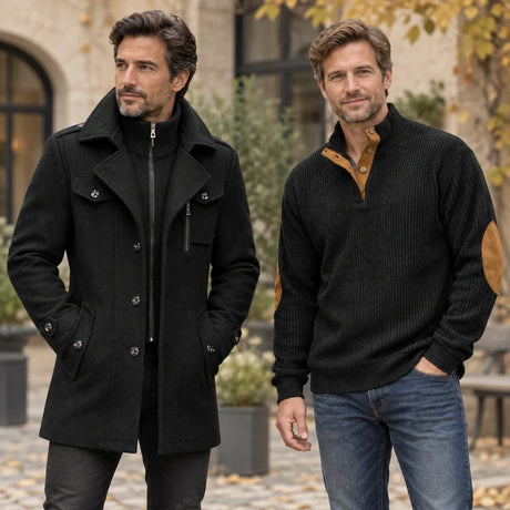 Schwarze WoolGuard Jacke und IndieWear Pullover für Herren