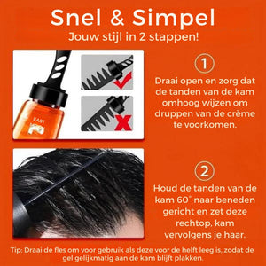 Foto, wie man das Haargel mit dem beiliegenden Kamm aufträgt