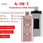 4-in-1 Flashdrive USB-Stick in Rosa und Silber.