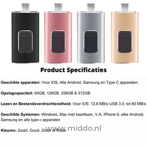 Verschiedene 4-in-1-Flashlaufwerke mit Produktspezifikationen und Speicherkapazitäten