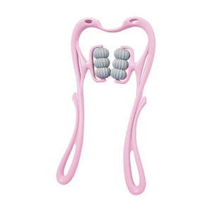 Foto von sechs Rad Nacken Druckpunkt Massager in der Farbe Rosa mit einem weißen Hintergrund