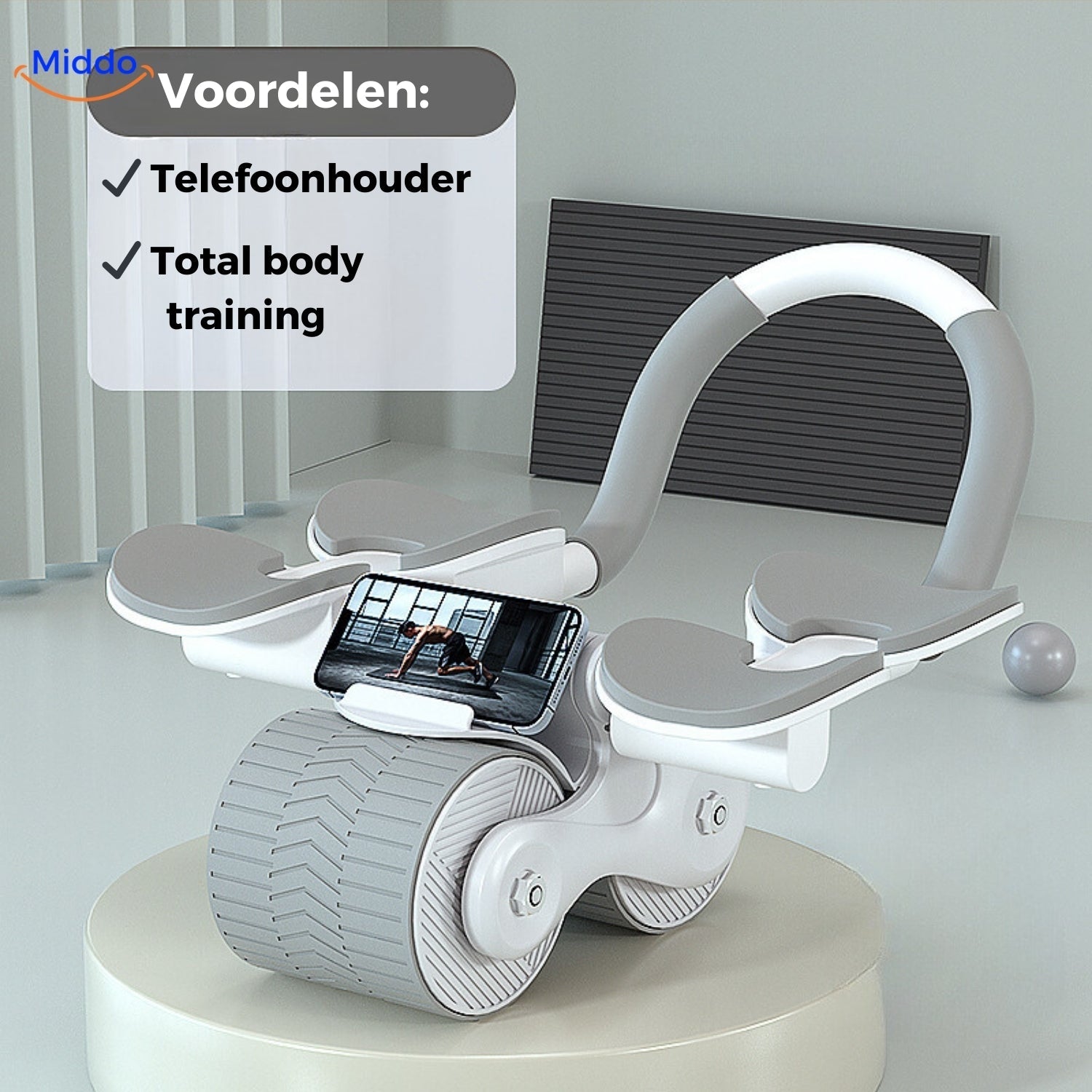 AbWheel Pro Bauchmuskeltrainer mit Smartphonehalter grau