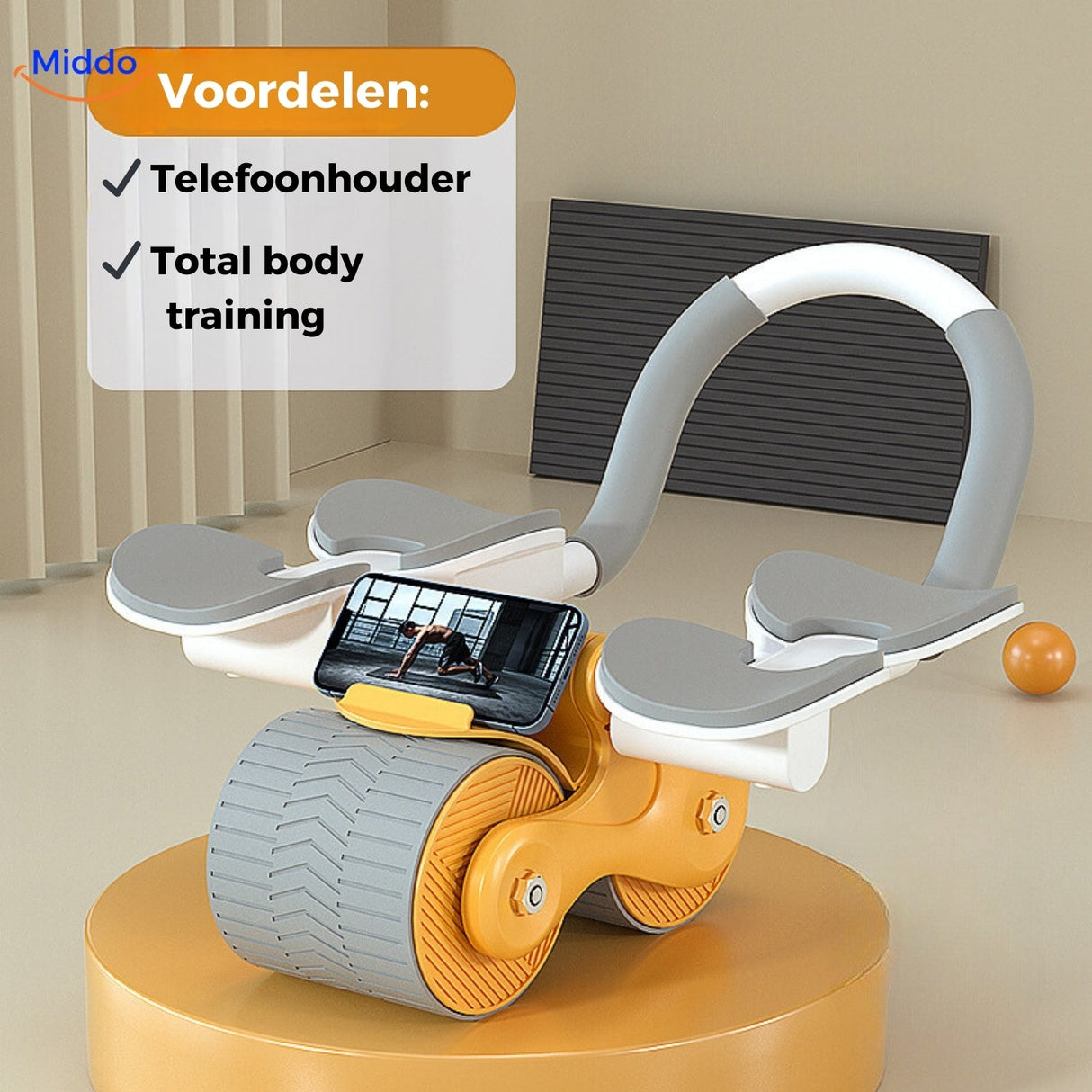 Orangew Abwheel Pro Bauchmuskeltrainer mit Handyhalterung von