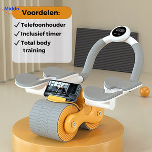 Oranges Abwheel pro Bauchmuskeltrainer mit Handyhalterung und Timer von