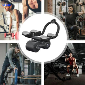 AbWheel-Pro-schwarz-grau-Modell-trainiert-draußen