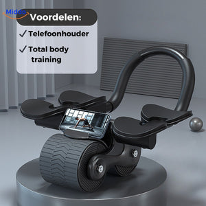 Schwarzes Ab Wheel Pro Bauchmuskeltrainer mit Telefonhalterung von
