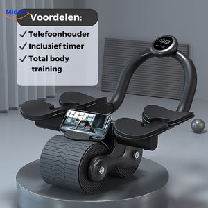 Schwarzes Abwheel Pro Bauchmuskeltrainer mit Handyhalterung und Timer von