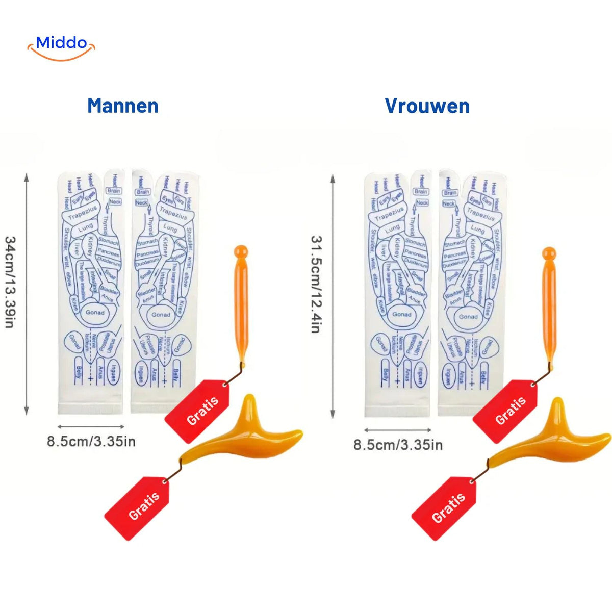 Akupunktur-Socken für Männer und Frauen - Größenunterschiede www.middo.de