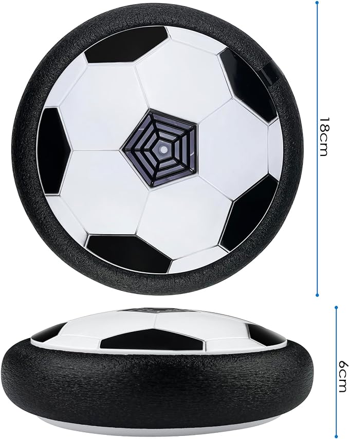 Airplay Fußball mit den Maßen von einem Durchmesser von achtzehn Zentimetern und einer Höhe von sechs Zentimetern.