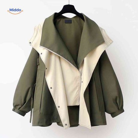 AquaShell Damenjacke in Grün mit cremefarbenen Details – stilvoll und funktional. Jetzt entdecken auf www.middo.de