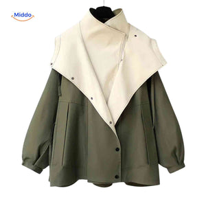 AquaShell Damenjacke in Grün mit cremefarbenem Stehkragen - jetzt erhältlich auf www.middo.de
