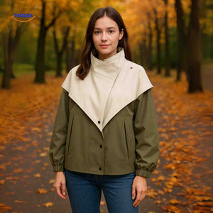 AquaShell Jacke für Damen in Grün mit cremefarbenem Kragen - www.middo.de