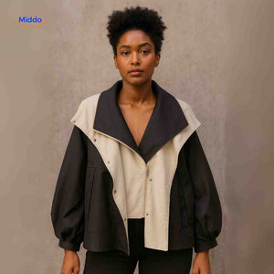 AquaShell Jacke schwarz mit cremefarbenem Kragen Damenjacke