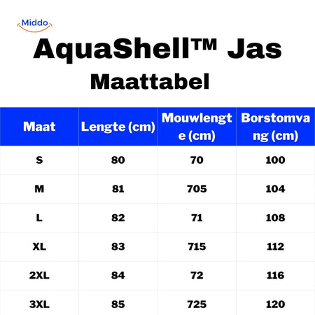 Größentabelle Damen Winterjacke wasserdicht Aquashell von Middo