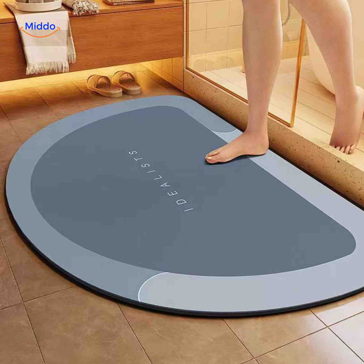 Aquastep Badematte halbrund Blau-Grau, Badezimmeraccessoire