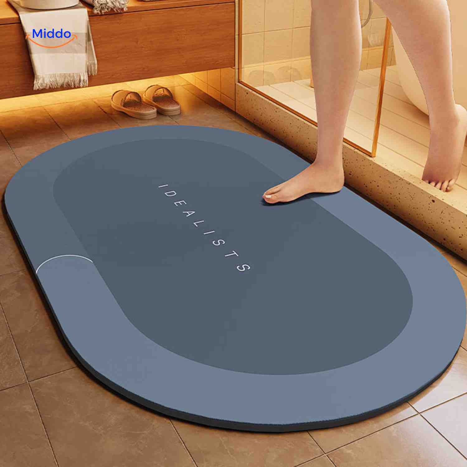 Aquastep Badmat oval in Blau- und Grautönen – jetzt auf www.middo.de entdecken!