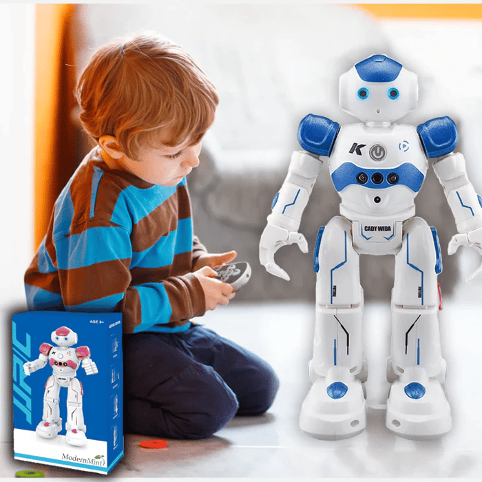 Arlock Kinderroboter, weiße und blaue interaktive Spielzeugrobot mit Gestensteuerung und mehreren Funktionen für Kinder.