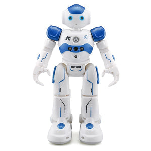 Bild der Arlock Kinderroboter mit Beschreibung der Funktionen: intellektuelle Programmierung, Gestensensor, patrouillieren und Hindernisvermeidung, singen und tanzen, und automatisches Display