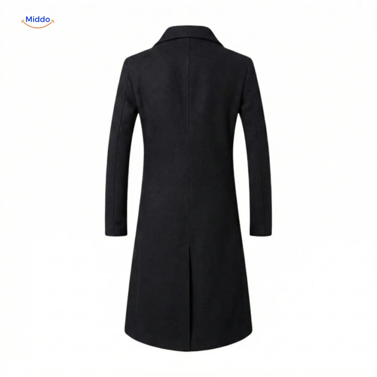 Schwarzer Ashford™ langer Wollmantel für Herren, Rückansicht, inspiriert von Peaky Blinders