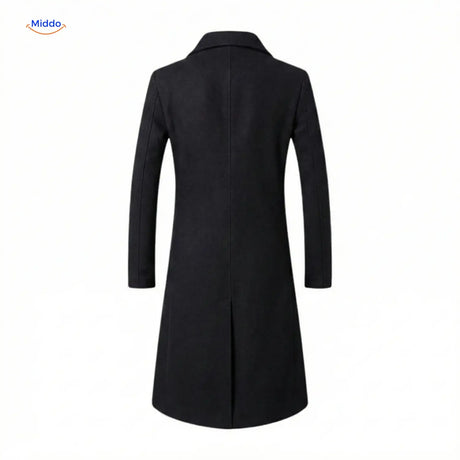 Schwarzer Ashford™ langer Wollmantel für Herren, Rückansicht, inspiriert von Peaky Blinders
