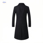 Schwarzer Ashford™ langer Wollmantel für Herren, Rückansicht, inspiriert von Peaky Blinders.