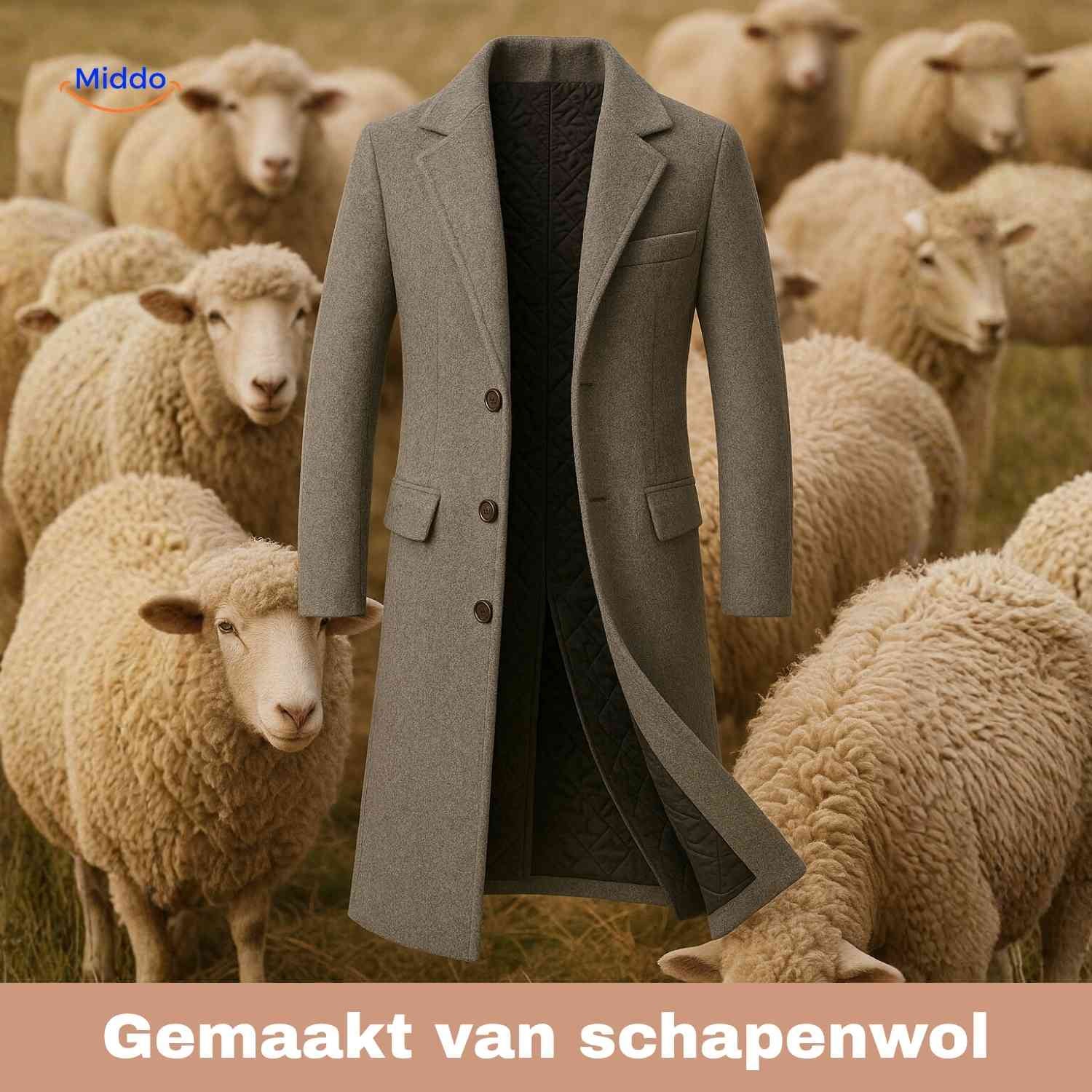 Detail der Ashford™ grauen Schafwoll-Herrenjacke, Trenchcoat inspiriert von Peaky Blinders.
