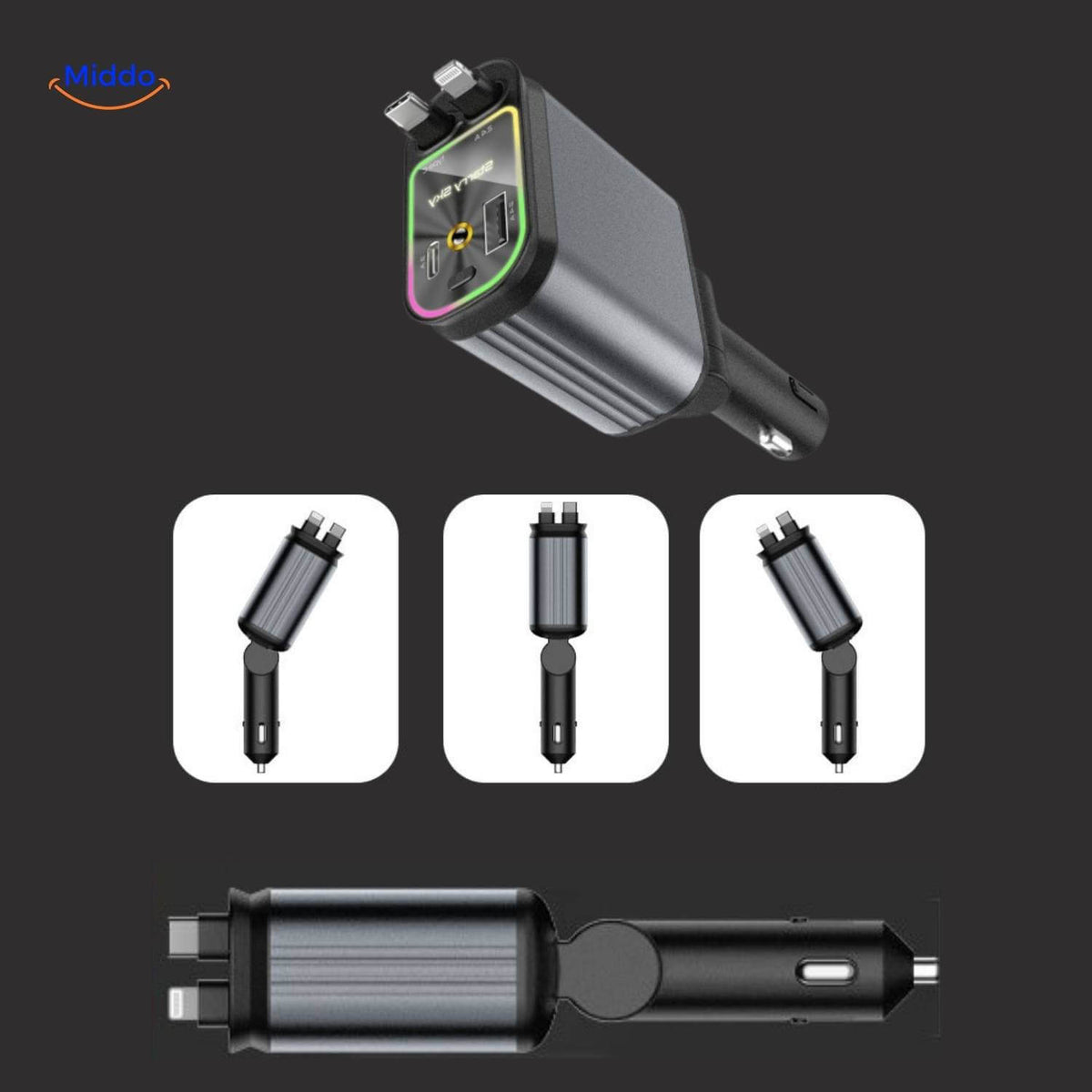 AutoCharge 120W dreieckige Ladeanschlüsse mit Drehfunktion www.middo.de