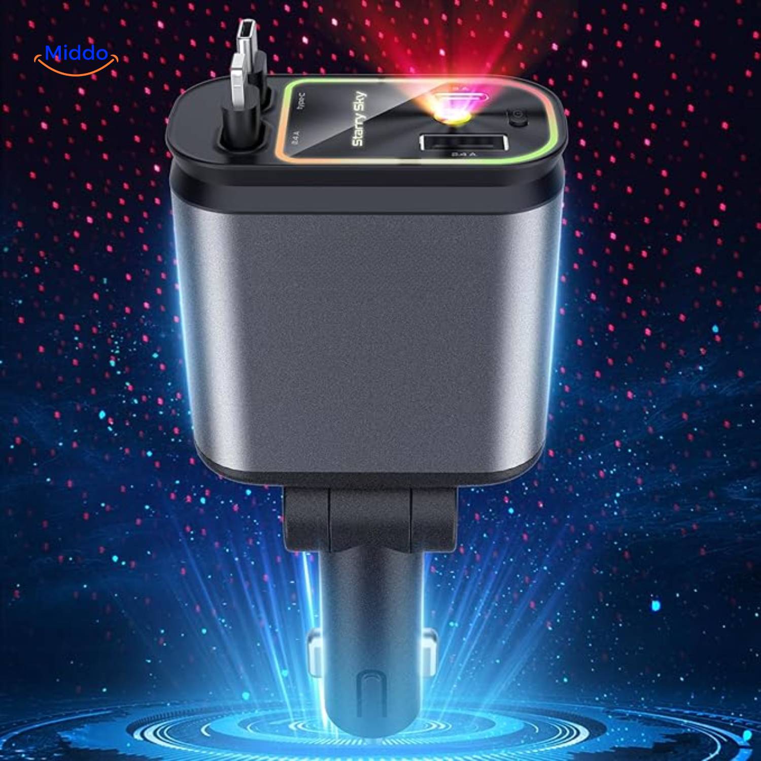 AutoCharge 120W im Auto mit Beleuchtung und Stimmungmodus www.middo.nl