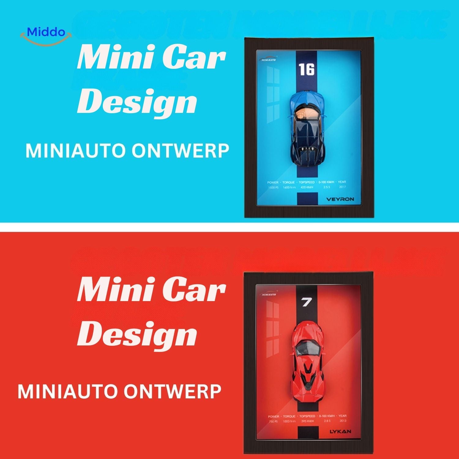 AutoCraft 3D Rahmen Lykan Hypersport 2013 und Veyron 2017 Wanddisplay www.middo.nl