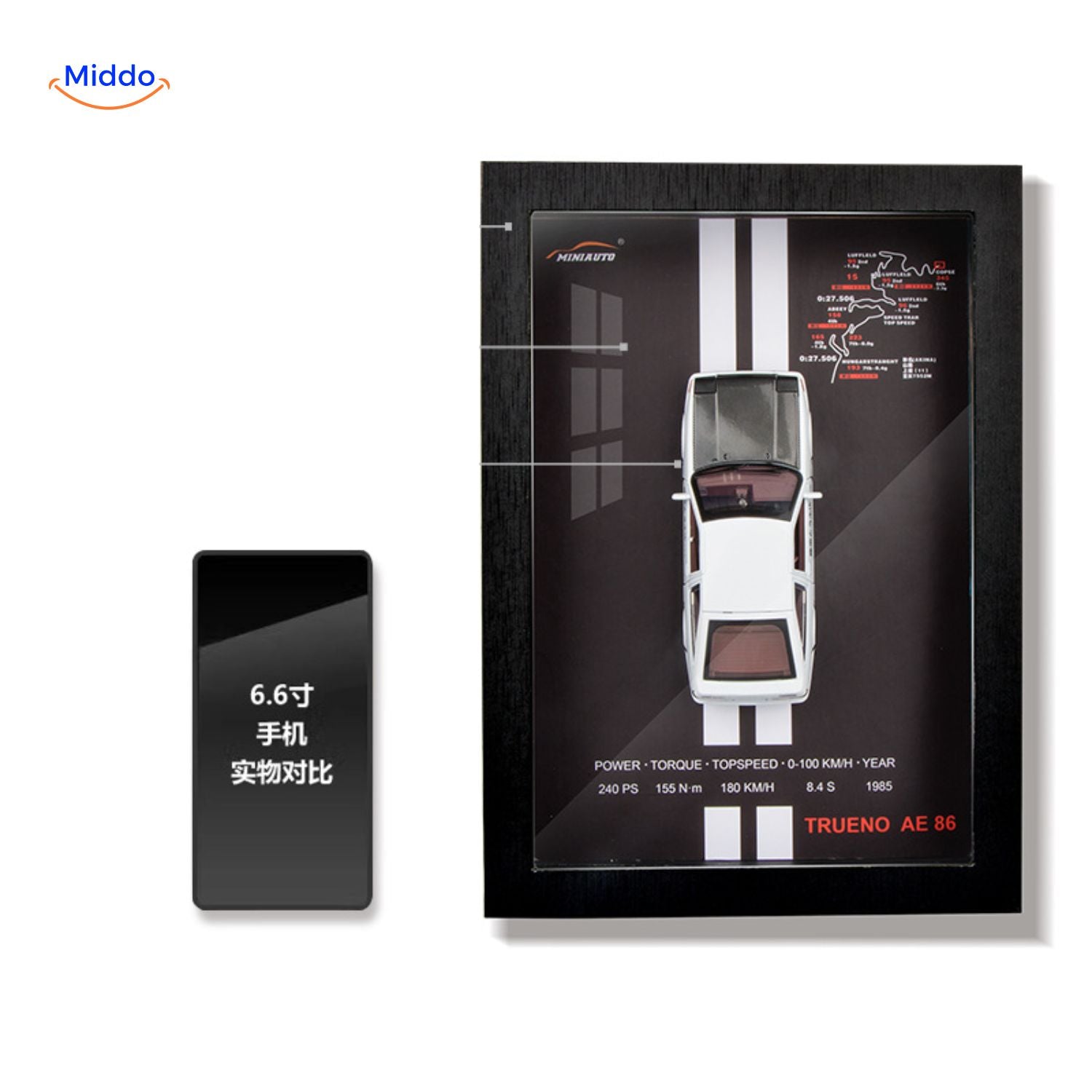 AutoCraft 3D Rahmen Toyota Trueno AE86 1985 mit Handy-Vergleich www.middo.nl