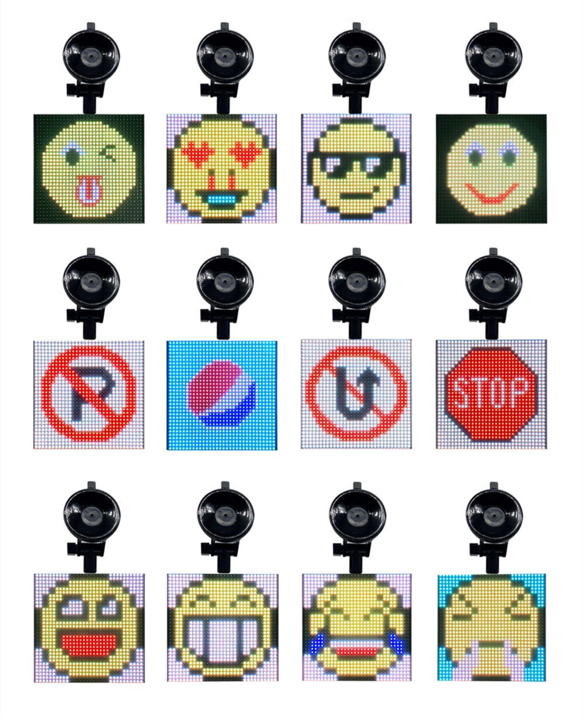 Variationen von AutoPixel-Emoji für Ihr Auto auf weißem Hintergrund.
