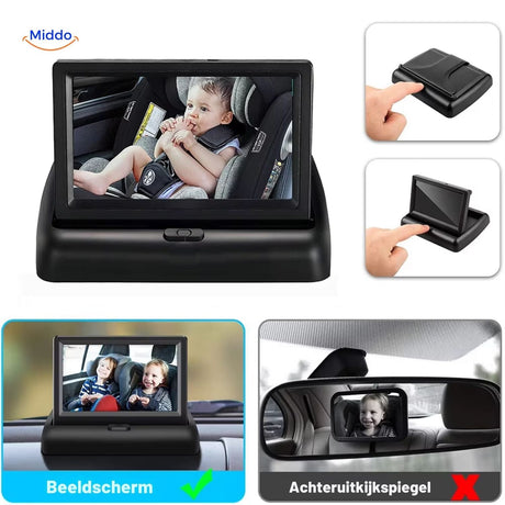 BabyGuard zusammenklappbarer Monitor mit Blick auf das Baby für die Rückbank