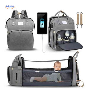 BabyLuxe Rucksack in Grau – Multifunktionale Wickeltasche mit Wiege und USB-Anschluss. Besuchen Sie www.middo.de!