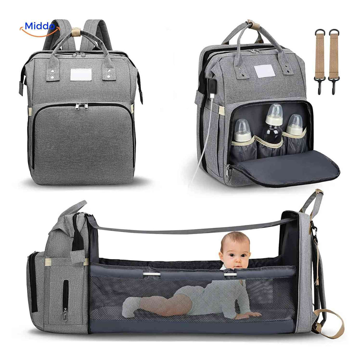 BabyLuxe Rucksack – Multifunktionale Wickeltasche mit Wiege und Flaschenfächern | www.middo.de