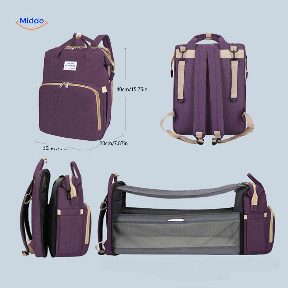 BabyLuxe Rucksack in Lila – Wickeltasche mit Wiegefunktion und praktischen Maßen auf www.middo.de