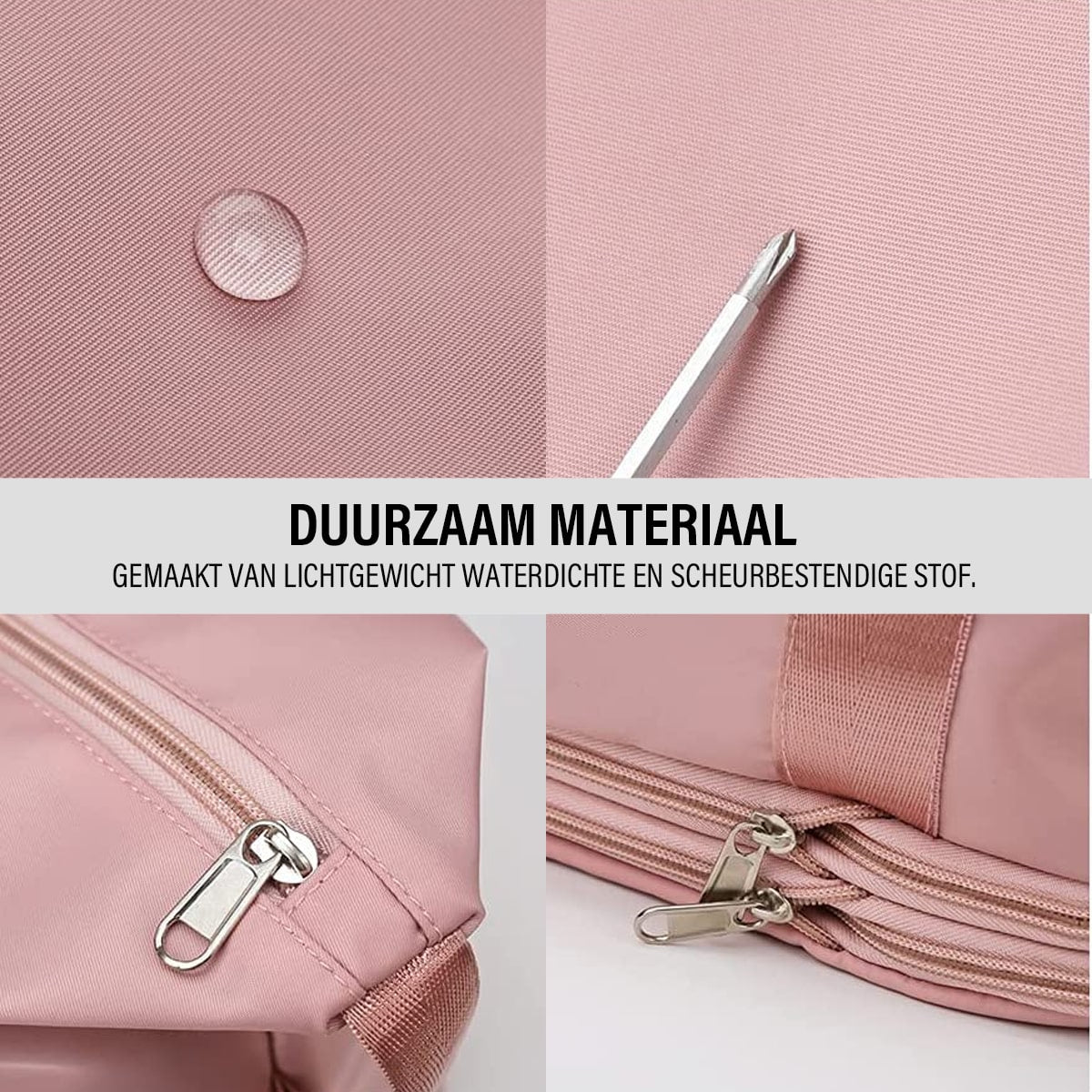 Bild des nachhaltigen Materials aus leichtem, wasserdichtem und reißfestem Stoff in der Farbe Rosa der Beggo Reisetasche.