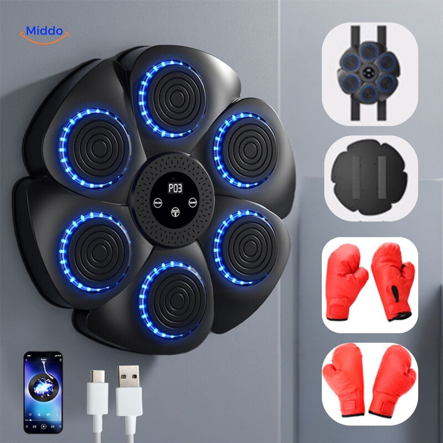 BoxPro Smart Boxmaschine schwarz Modell mit roten Handschuhen und Sensoren www.middo.nl
