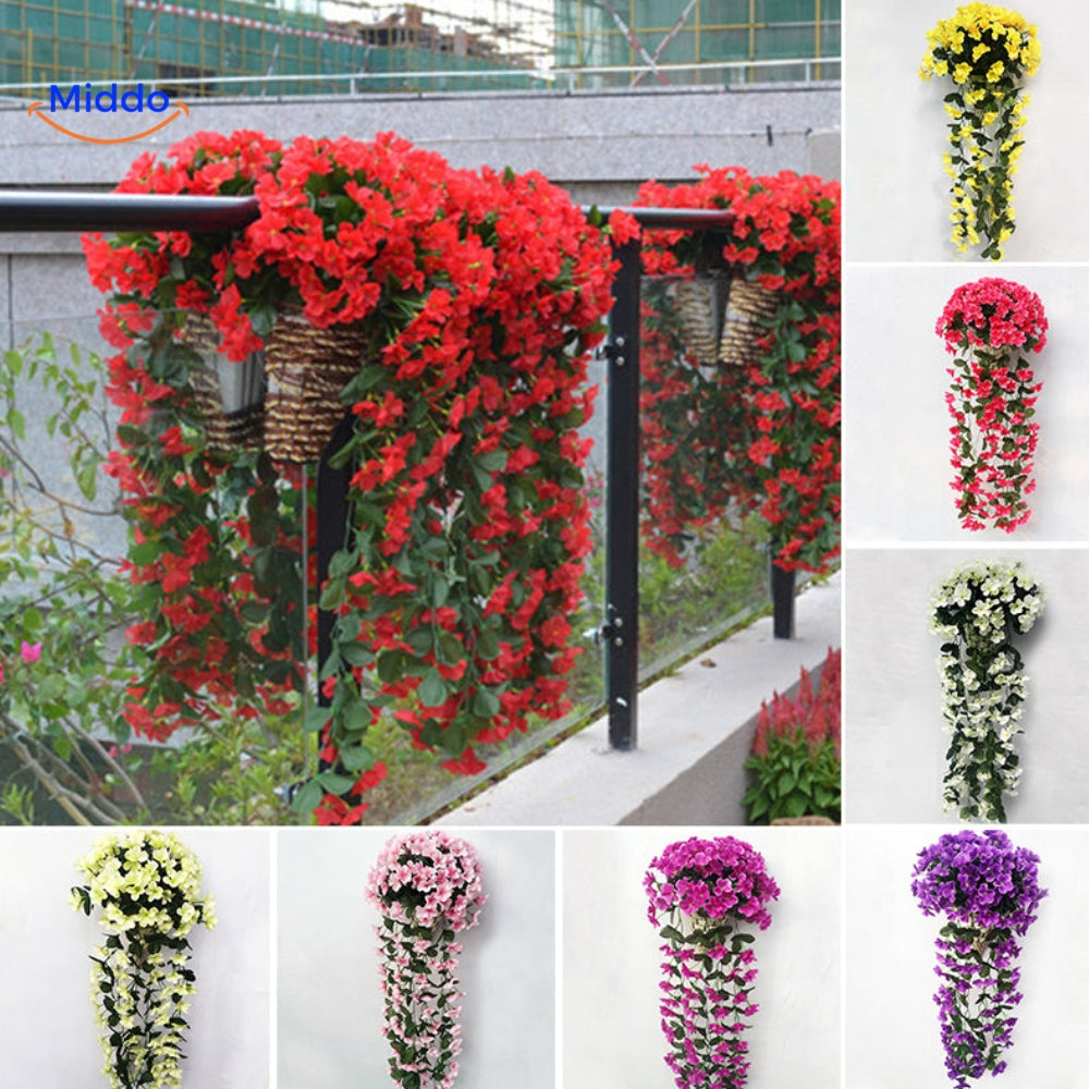 Rote charmante Orchideen Dekoration auf dem Balkon und Bilder in allen Farben