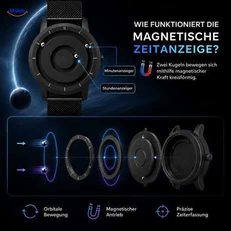 Erklärung der magnetischen Zeitanzeige mit separatem Stundenzeiger und Minutenzeiger