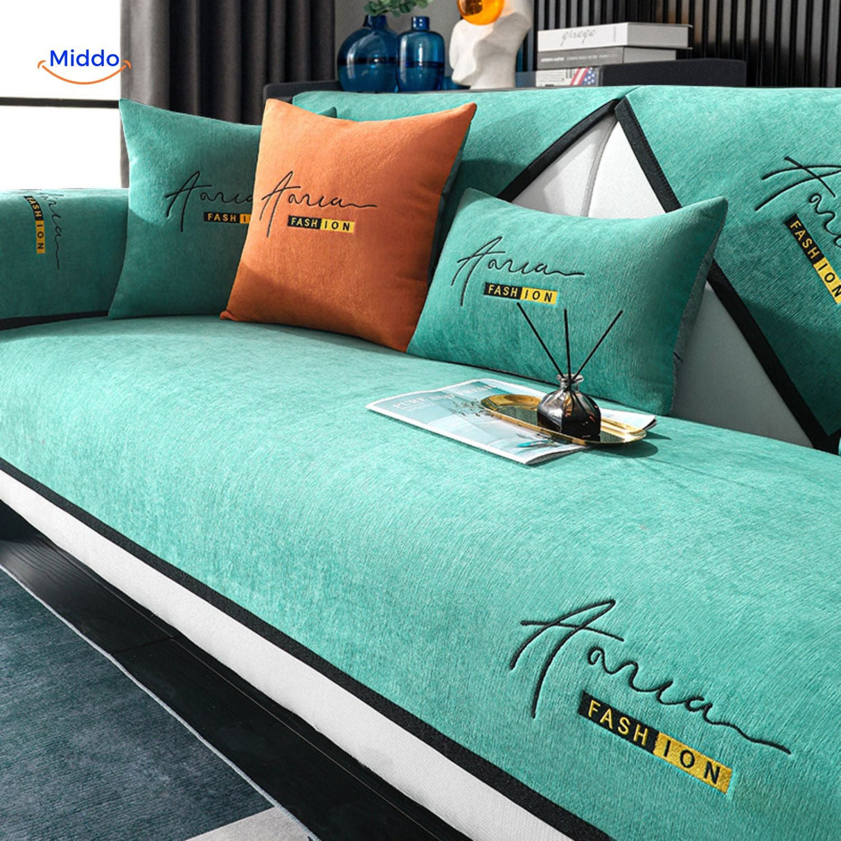 CheniLux Sofa-Hülle grün orange www.middo.de