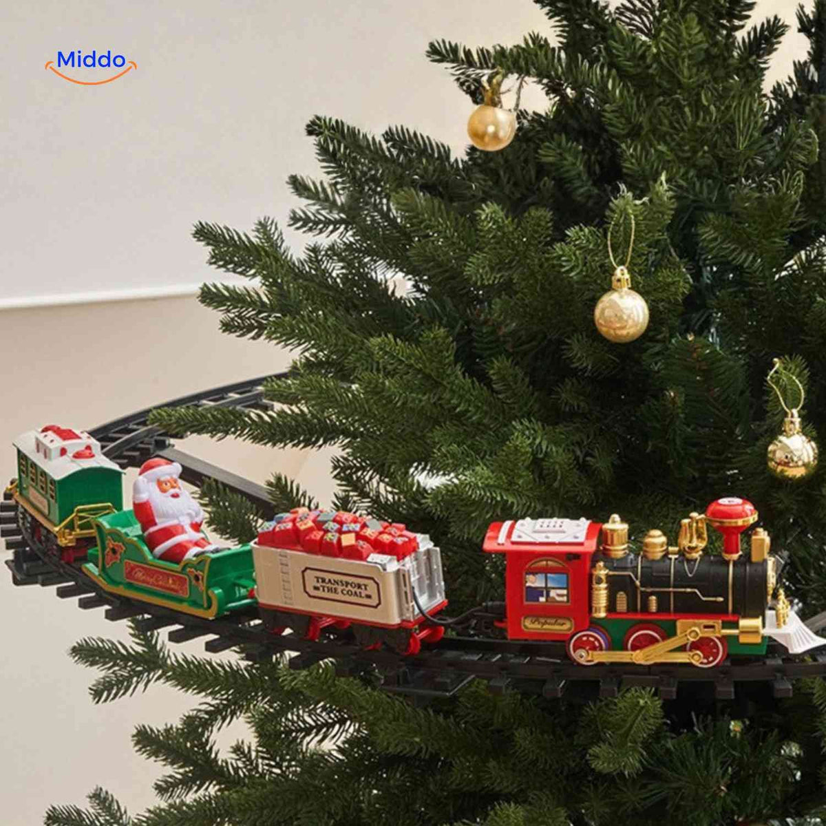 Weihnachtszug - 90 cm Eisenbahn rund um den Weihnachtsbaum - www.middo.de