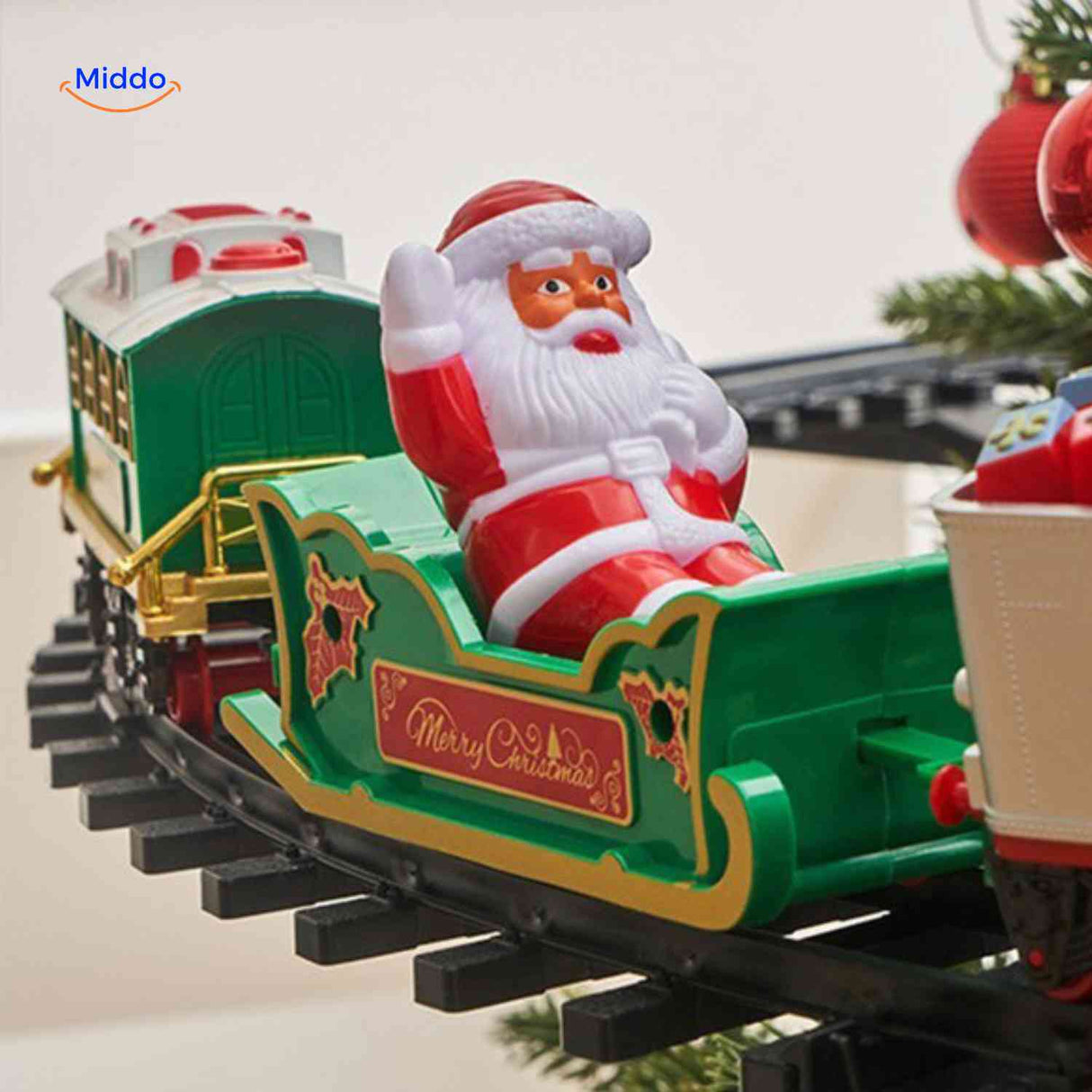 Weihnachtsbahn Santa im Schlitten auf der Weihnachtsbahn www.middo.de