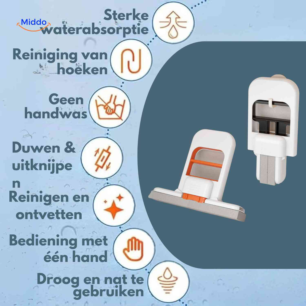 Cleanzy Mop mit starker Wasseraufnahme für Ecken und nasse Oberflächen – www.middo.de