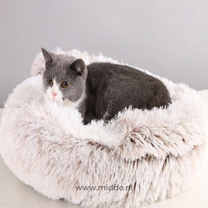 Katze im komfortablen, hellbraunen Haustierbett SoftSnuggle