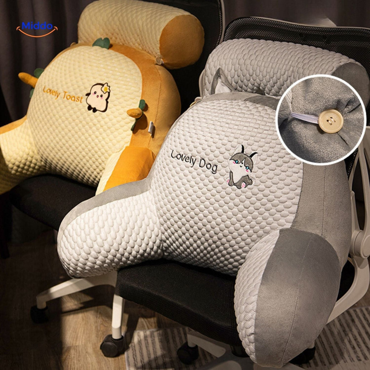 ComfyBack Rückenstützkissen rosafarbenes Kissen mit Hasenmotiv