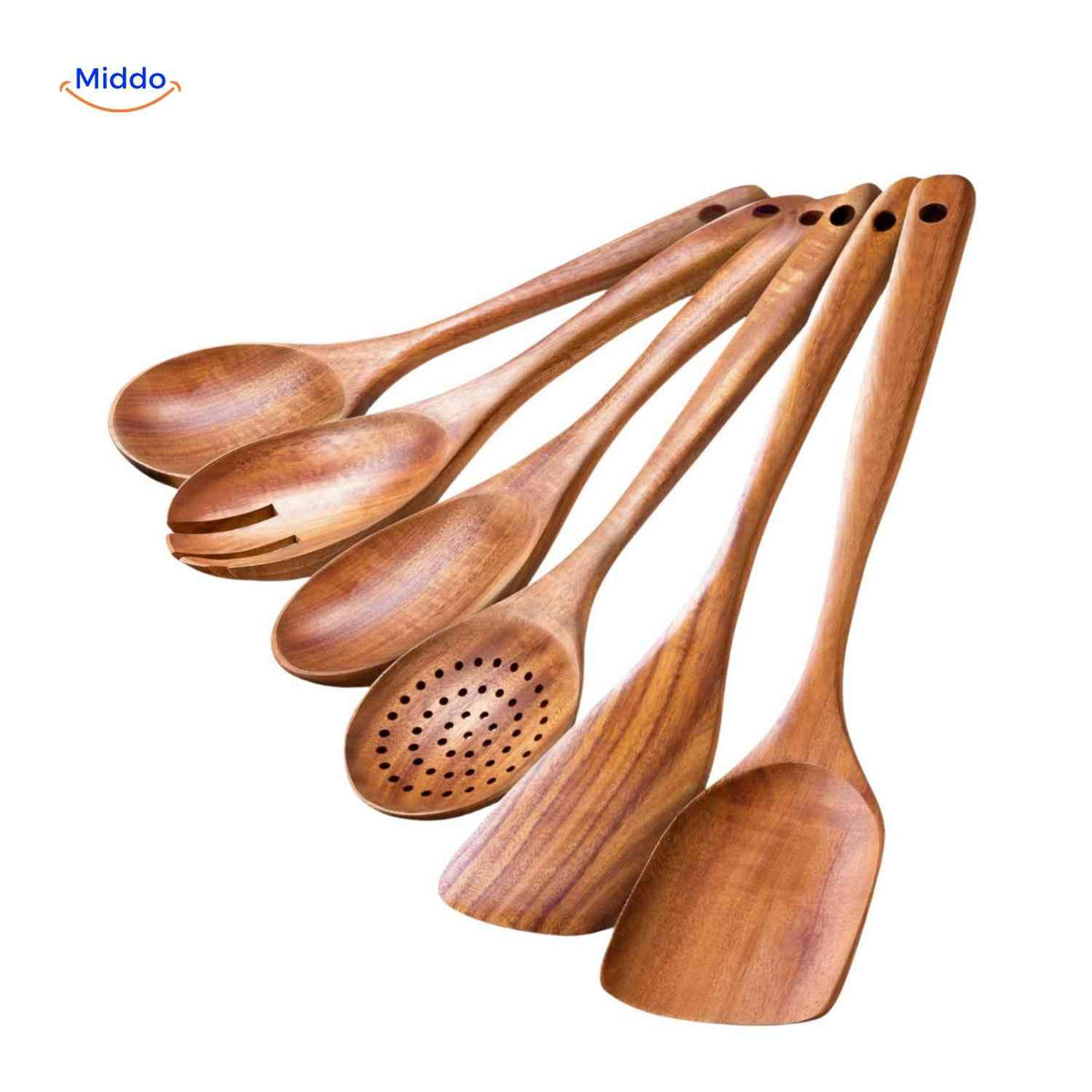 Cookora Spatelset – 7-teiliges Set aus Holz-Küchenutensilien mit Spateln und Löffeln – www.middo.de