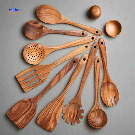 Cookora Spatelset - Klassische Holzküchenutensilien für Ihre natürliche Küche - www.middo.de