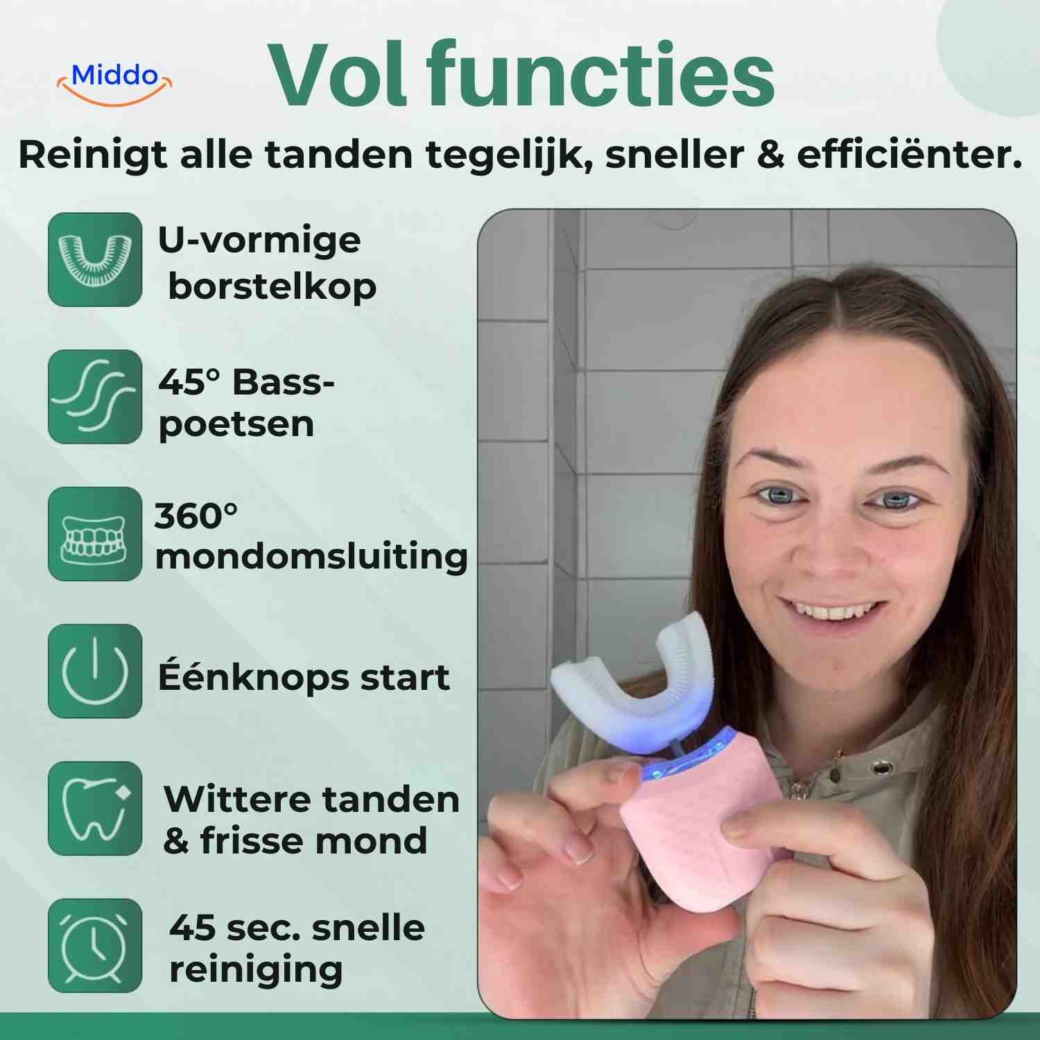 Dentora Zahnbürste mit U-förmigem Bürstenkopf für eine schnelle Reinigung – www.middo.de